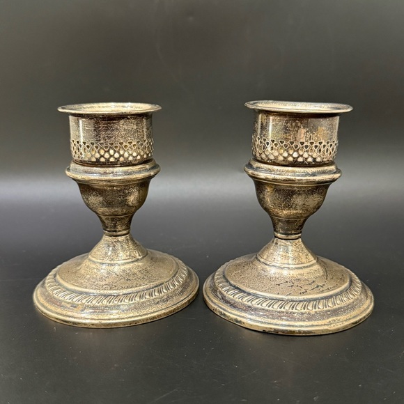 Pair of Vintage Weighted Sterling Silver 4” Tall Candlestick Candleholders - Picture 1 of 16